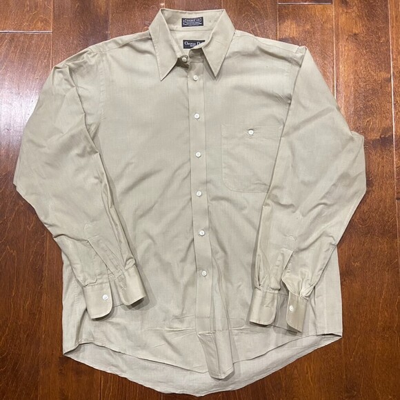 Christian Dior Double Vie Vintage Button Down Tan Brown Shirt Men's Size Medium - Picture 2 of 6